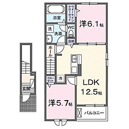 パープル テラス 2LDKの間取図画像