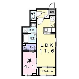 ピュアハイツ 夕陽 B 1LDKの間取図画像