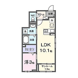 ドゥ・エスポワールII 1LDKの間取図画像