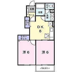 プラティークSaika 2DKの間取図画像