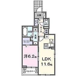 シェーン ハイム 1LDKの間取図画像