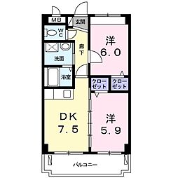 パークサイドレジデンス 2DKの間取図画像