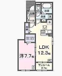コンフォルテヴォーレII 1LDKの間取図画像