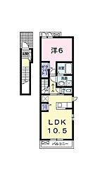 アンソレイユ見奈良A 1LDKの間取図画像