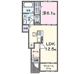 ドゥ・スペーシアII 1LDKの間取図画像