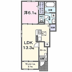 リアン六ツ合 1LDKの間取図画像