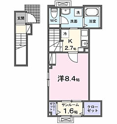 ライズひまわり 1Kの間取図画像