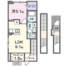 ライズひまわり 1LDKの間取図画像