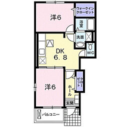 ラージK 2DKの間取図画像