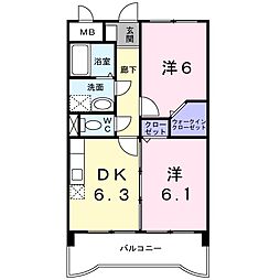 ジュネスパラシオン豊原2 2DKの間取図画像