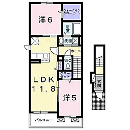 川田アパート 2LDKの間取図画像