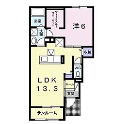 サンライズ天王西 1LDKの間取図画像