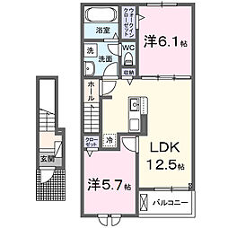 愛島台2丁目アパートIII 2LDKの間取図画像