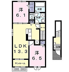 キングヒルズB 2LDKの間取図画像