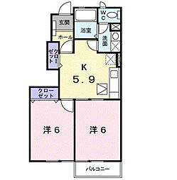 ドリームハウス2番館 2Kの間取図画像
