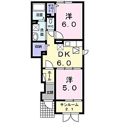 マジカルハイツ1 2DKの間取図画像
