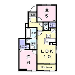 カーサ・コルーテ福 2LDKの間取図画像