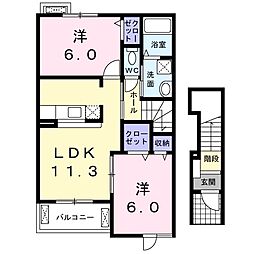 フローレンス桃園 2LDKの間取図画像