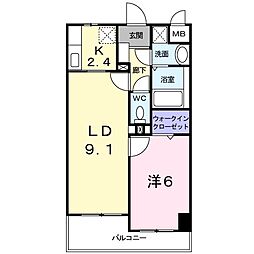 スカイシャトレ柚須 1LDKの間取図画像