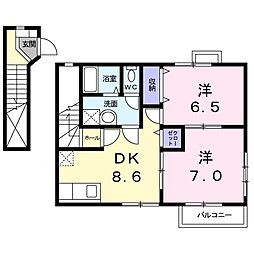 キャッスルハイツD 2DKの間取図画像