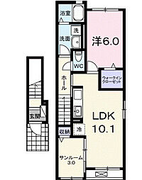 藤光町1丁目アパート II 1LDKの間取図画像