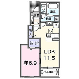 (仮)井手町井手アパート 1LDKの間取図画像