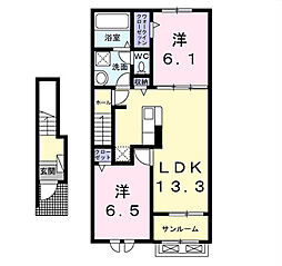 本三里塚アパートB 2LDKの間取図画像