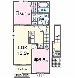 本三里塚アパートA 2LDKの間取図画像