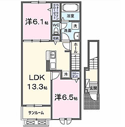本三里塚アパートA 2LDKの間取図画像