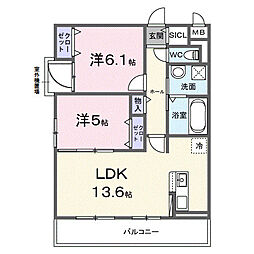 エアリーヒル 2LDKの間取図画像