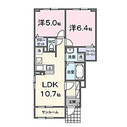 ヒカルサ西金沢 2LDKの間取図画像