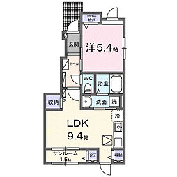 ラルゴミヤB 1LDKの間取図画像