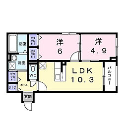 西湊町4丁アパート(028695701) 2LDKの間取図画像
