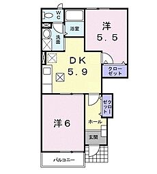 ドゥー・メゾンN 2DKの間取図画像