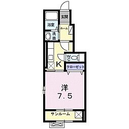 グランペール南星A 1Kの間取図画像