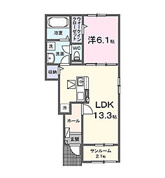 富里市七栄アパート 1LDKの間取図画像