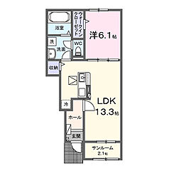 七栄アパートB 1LDKの間取図画像