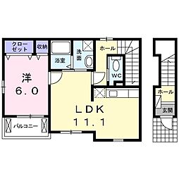 パーシモンコート 1LDKの間取図画像