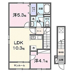 西水元2丁目アパート(028741601) 2LDKの間取図画像