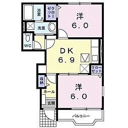 サニーレジデンスC 2DKの間取図画像