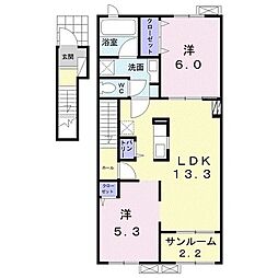 ラパン町村　I 2階2LDKの間取り