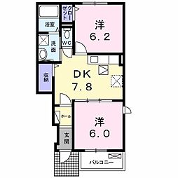 プリムローズ下松B 2DKの間取図画像