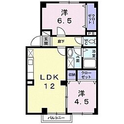 ライジングサンＡ 2階2LDKの間取り