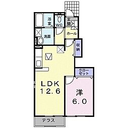 ペルペティアＢ 1階1LDKの間取り