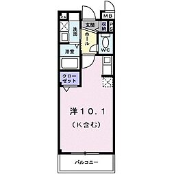 ウィンドワード 1階ワンルームの間取り