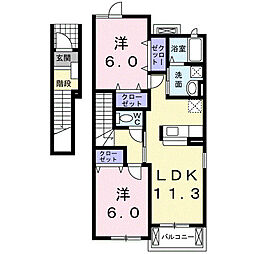 カーサ・フィオーレB 2LDKの間取図画像