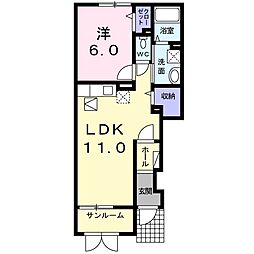 サンプロミネンスB 1LDKの間取図画像