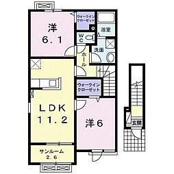 プルミエール手屋 2階2LDKの間取り