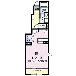 ヴィラノールＧ 1階ワンルームの間取り