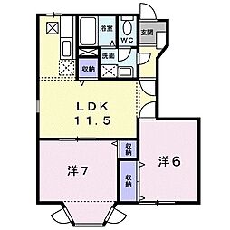 メゾンセレッソ　I 1階2LDKの間取り